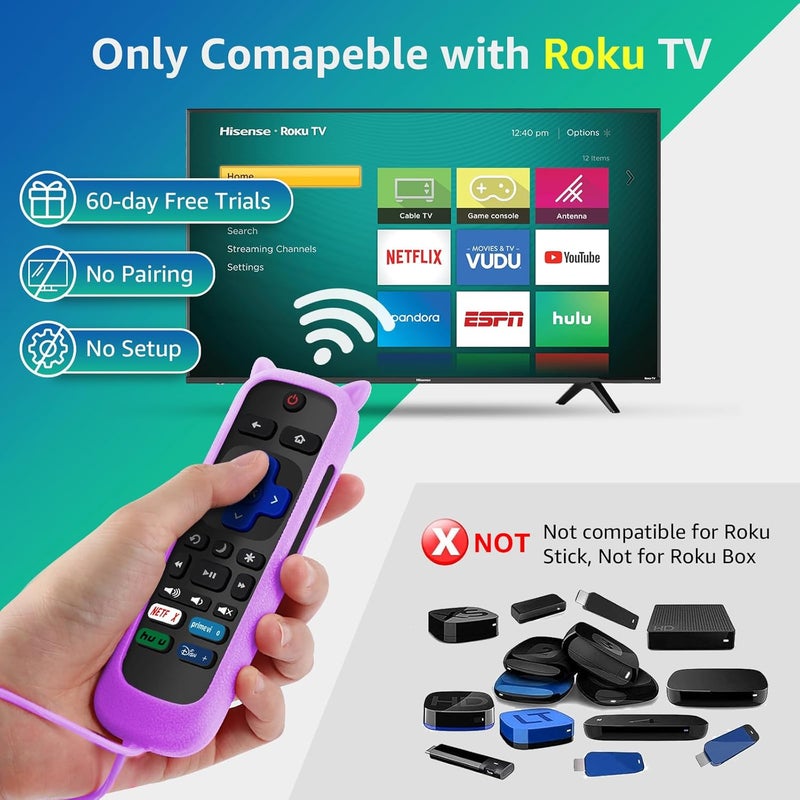 OneBom (2+2 Packs) Replacement Remote for Roku TV with Soft Protective Silicone Cover(Glow in The Dark), Universal Remote for TCL/Hisense/Onn/Sharp/Element/Philips Roku Smart TV - Image 2